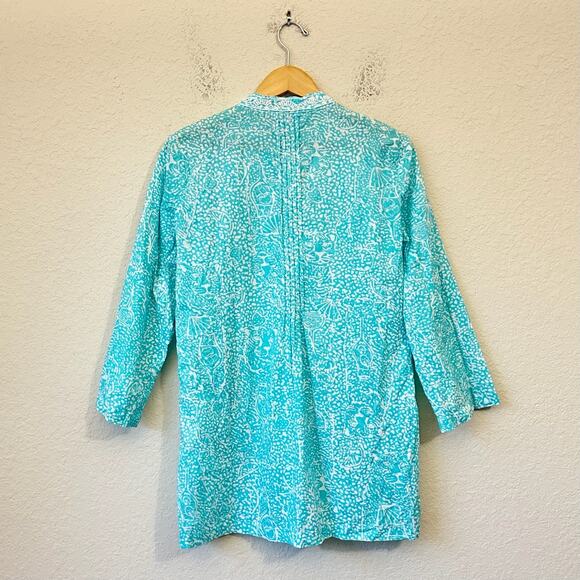 LILLY PULITZER Sarasota Tunic Top Aquamarine Blue Abstract Beaded Boho - Picture 2 of 12